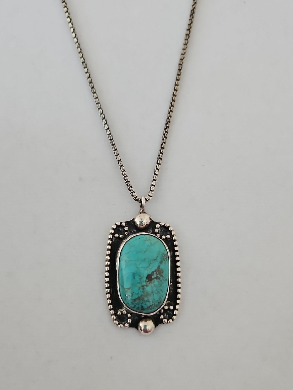Vintage Sterling Silver Turquoise Pendant - Picture 6 of 15